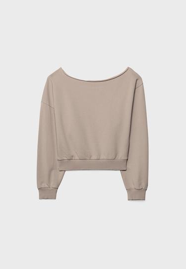 Yıkanmış görünümlü kısa sweatshirt - Görsel 7