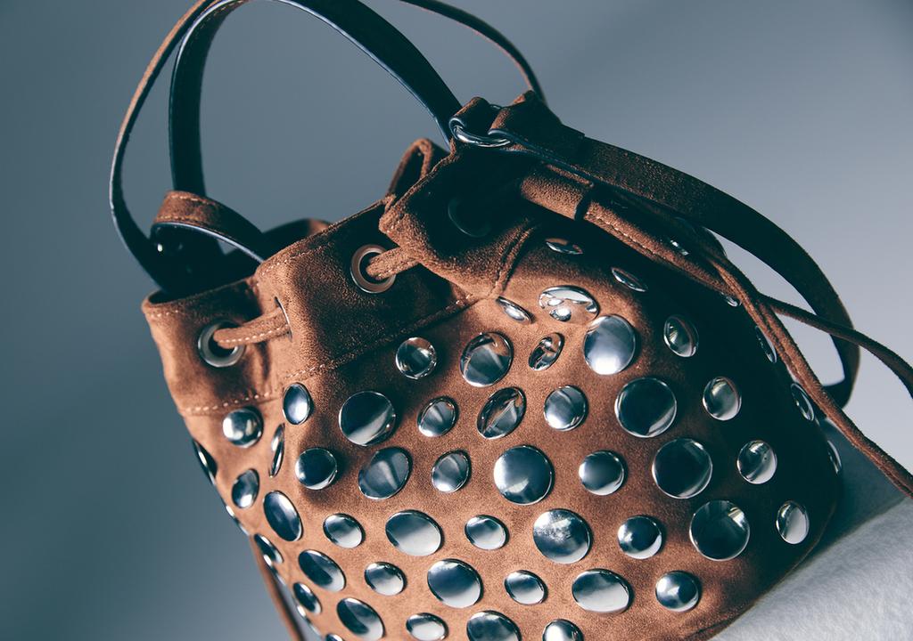 Studded crossbody bucket bag