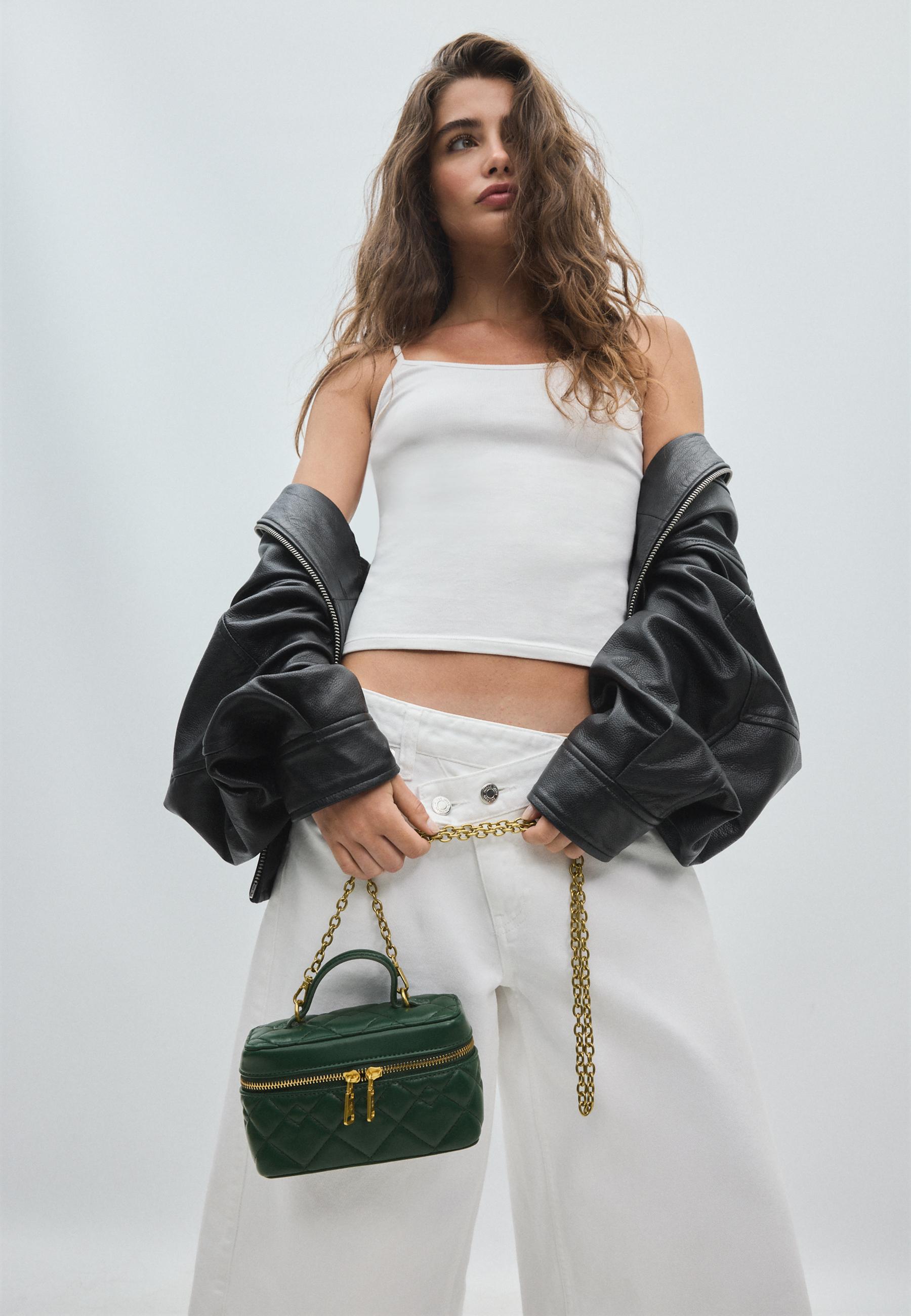 Quilted crossbody bag with handle — Bottle green