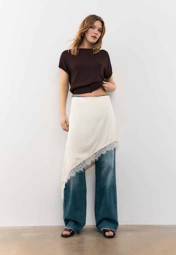 Stradivarius Rustic Knit Boat Neck Top Brown M