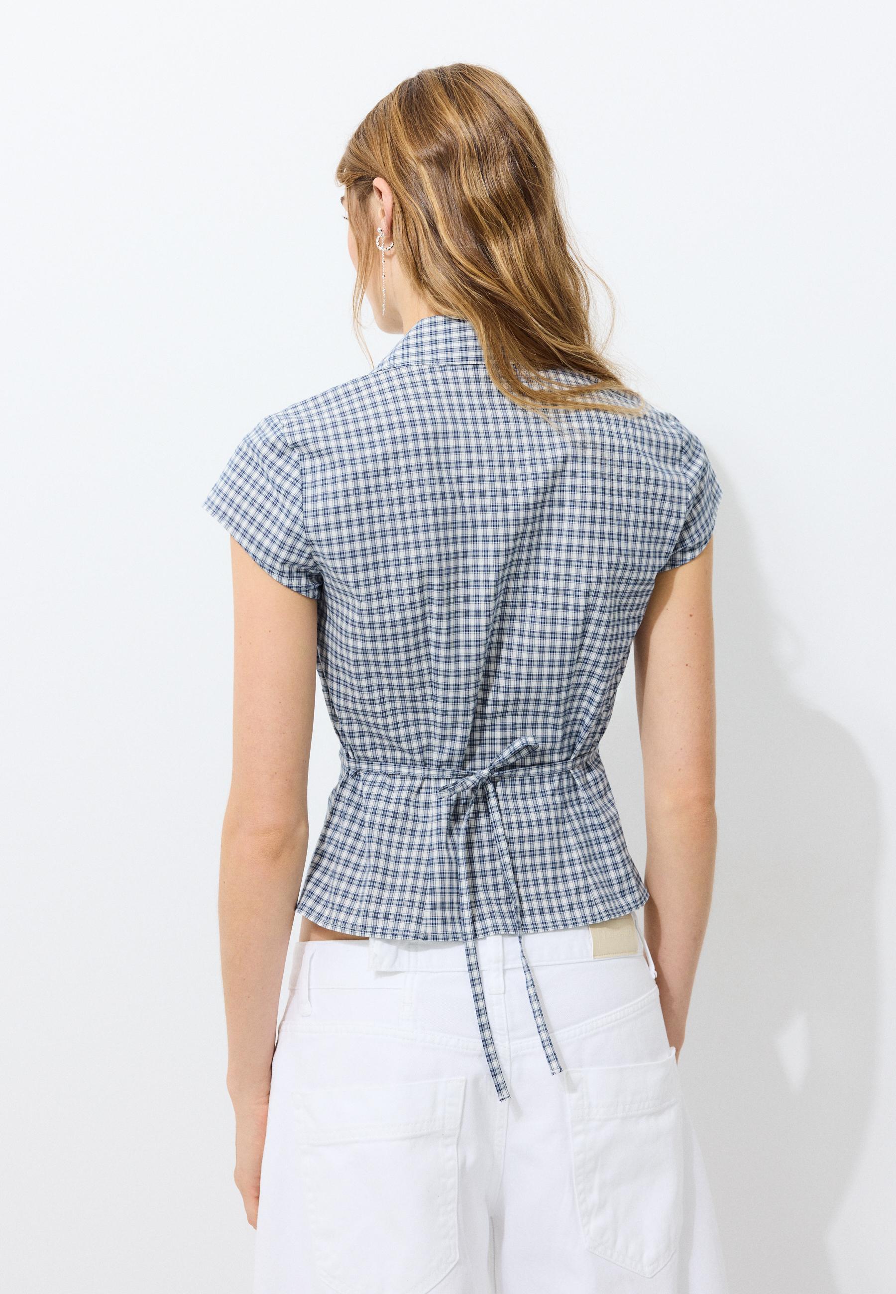 Short sleeve under-bust seam shirt — Navy blue