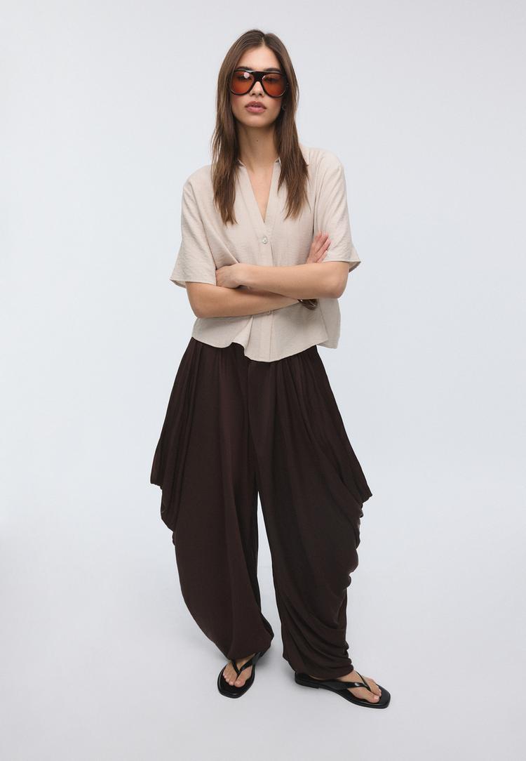 Stradivarius Cămașă Fluidă Cu Nasturi Piatră S