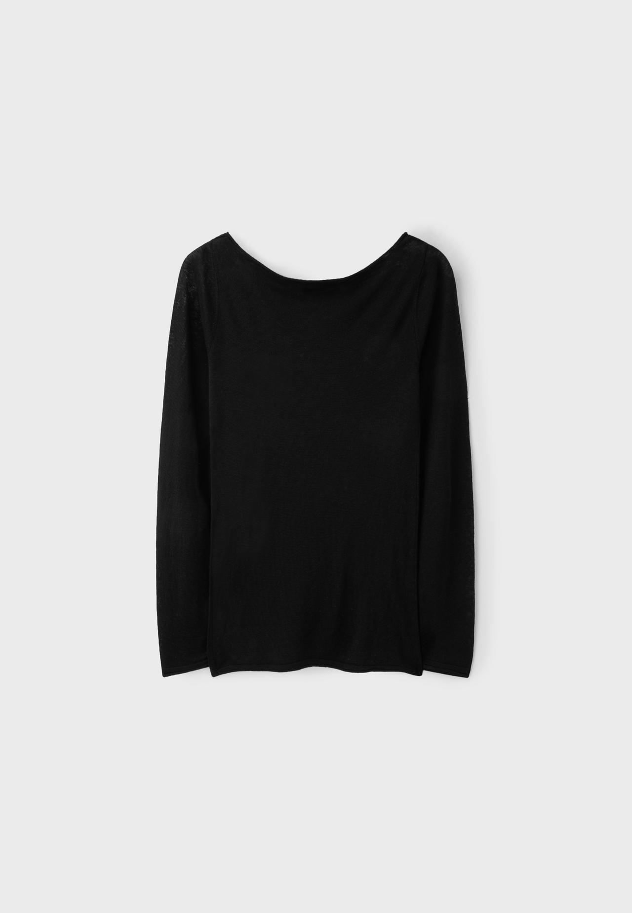 Basic wool and silk boat neck jumper — Black