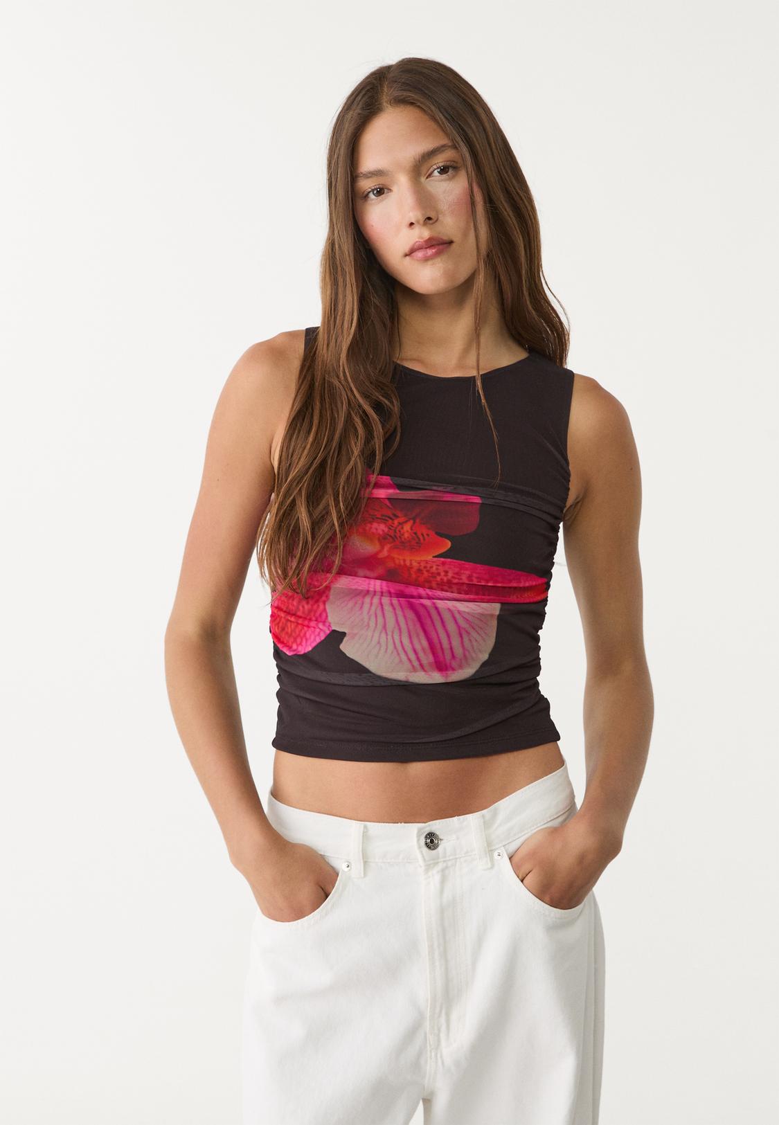 Top tul hibiscos Stradivarius Nicaragua