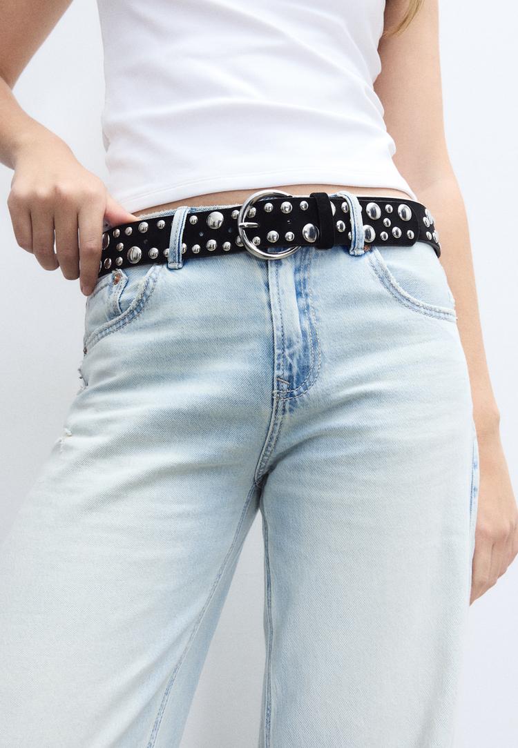 Stradivarius Ζώνη Με Πολλές Ακανόνιστες Τρουκς Μαύρο 70 φωτογραφία