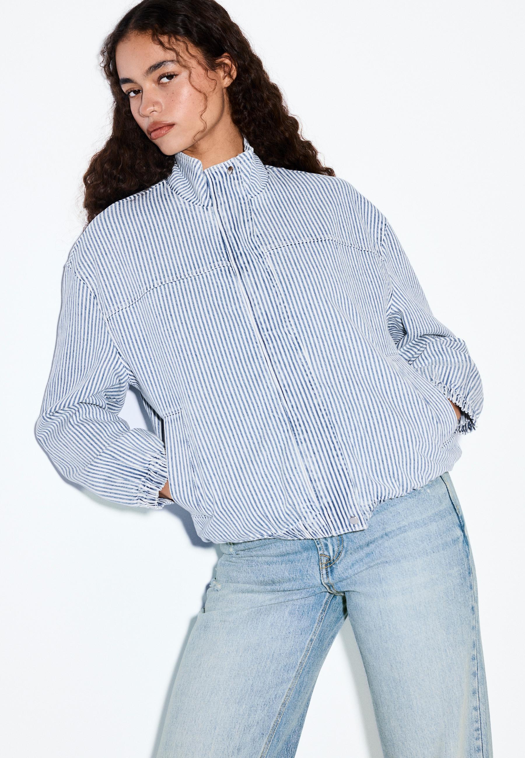 Striped denim jacket — GREY DENIM WASH