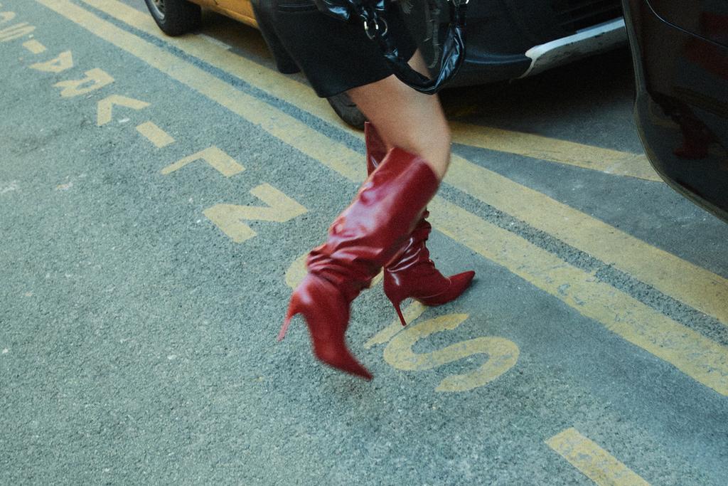 Slouchy high-heel knee-high boots