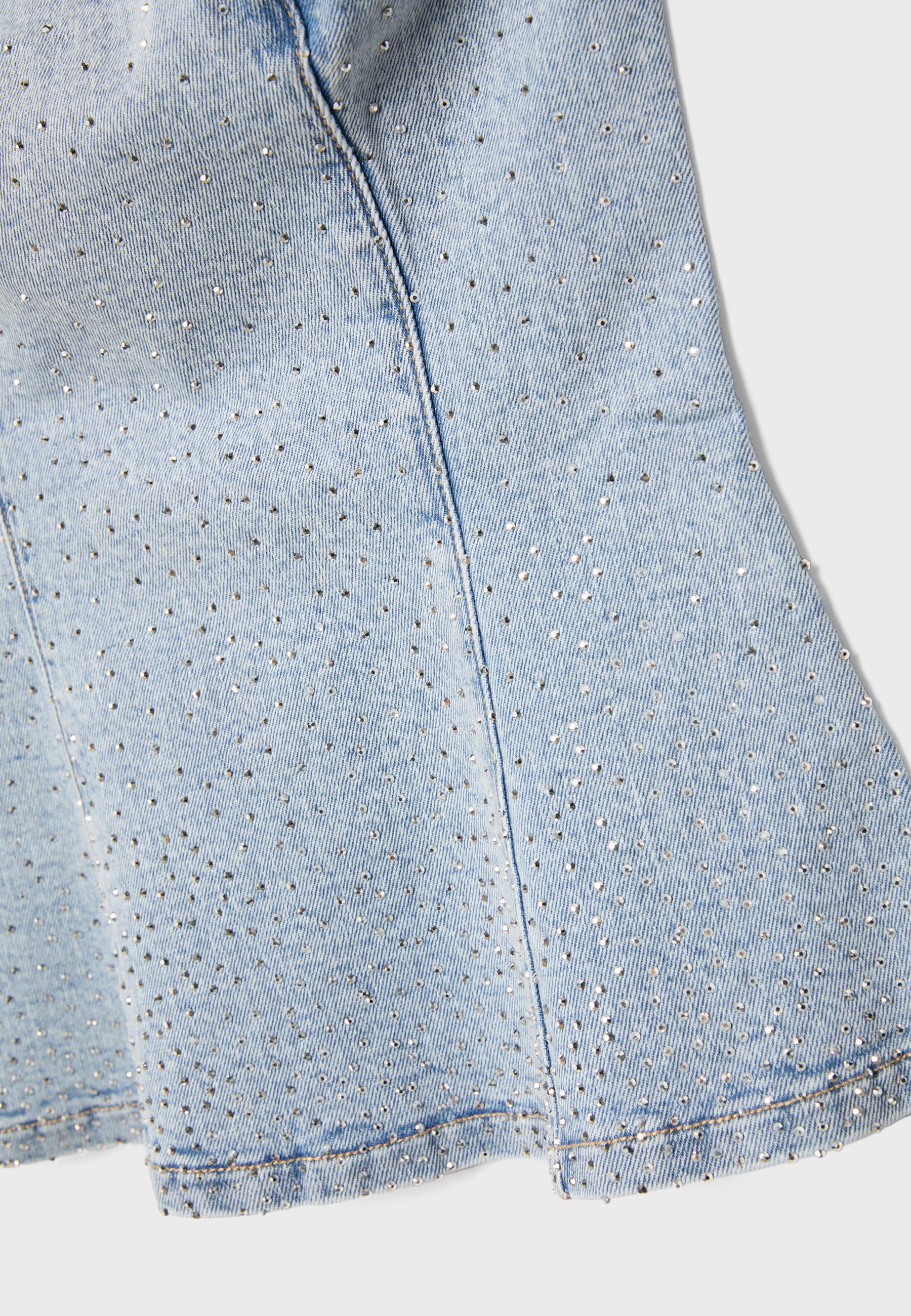 Shimmery denim bustier top — MEDIUM LIGHT BLUE DENIM