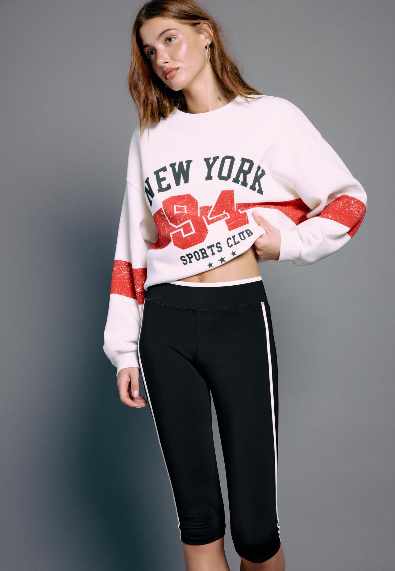 Side stripe capris leggings — Black