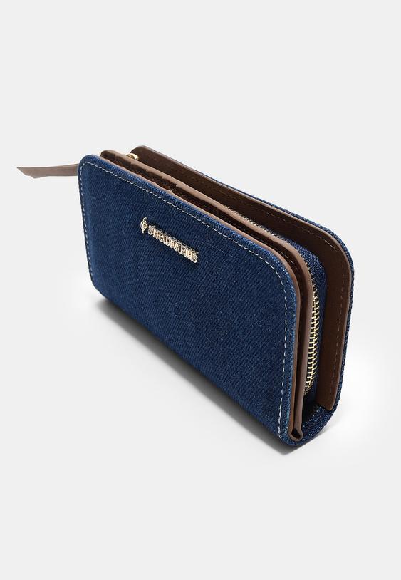 Stradivarius Denim Wallet With Zip Medium Blue Denim Os