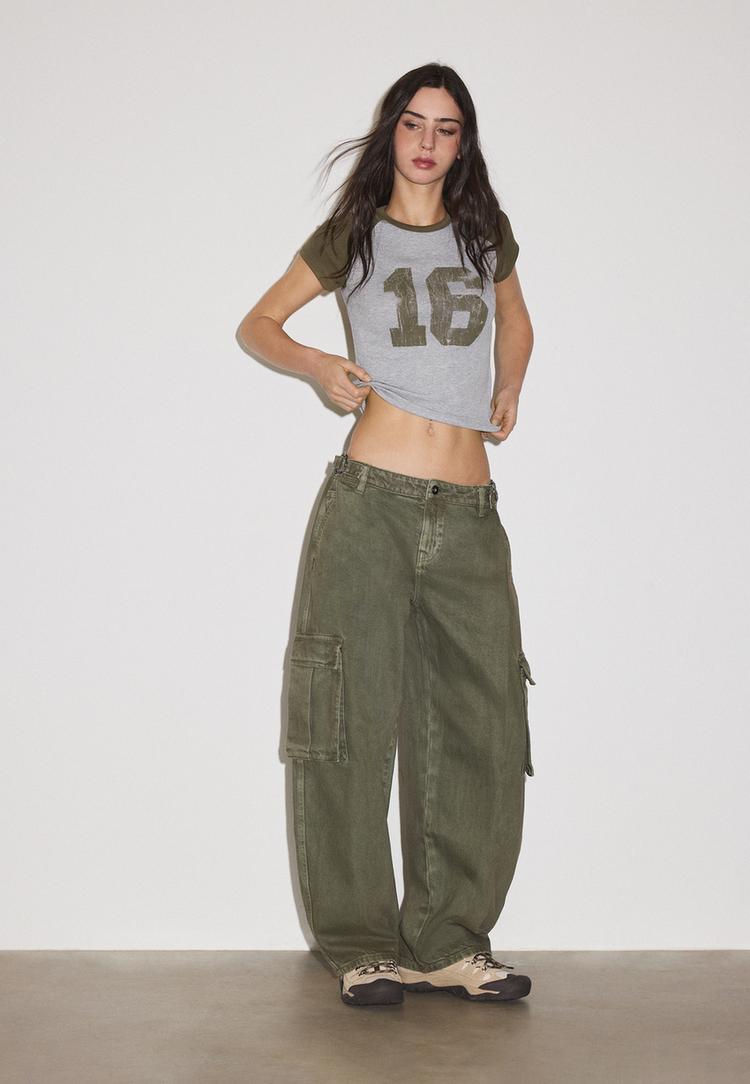 Stradivarius Majica Kratkih Rukava S Printom Khaki L