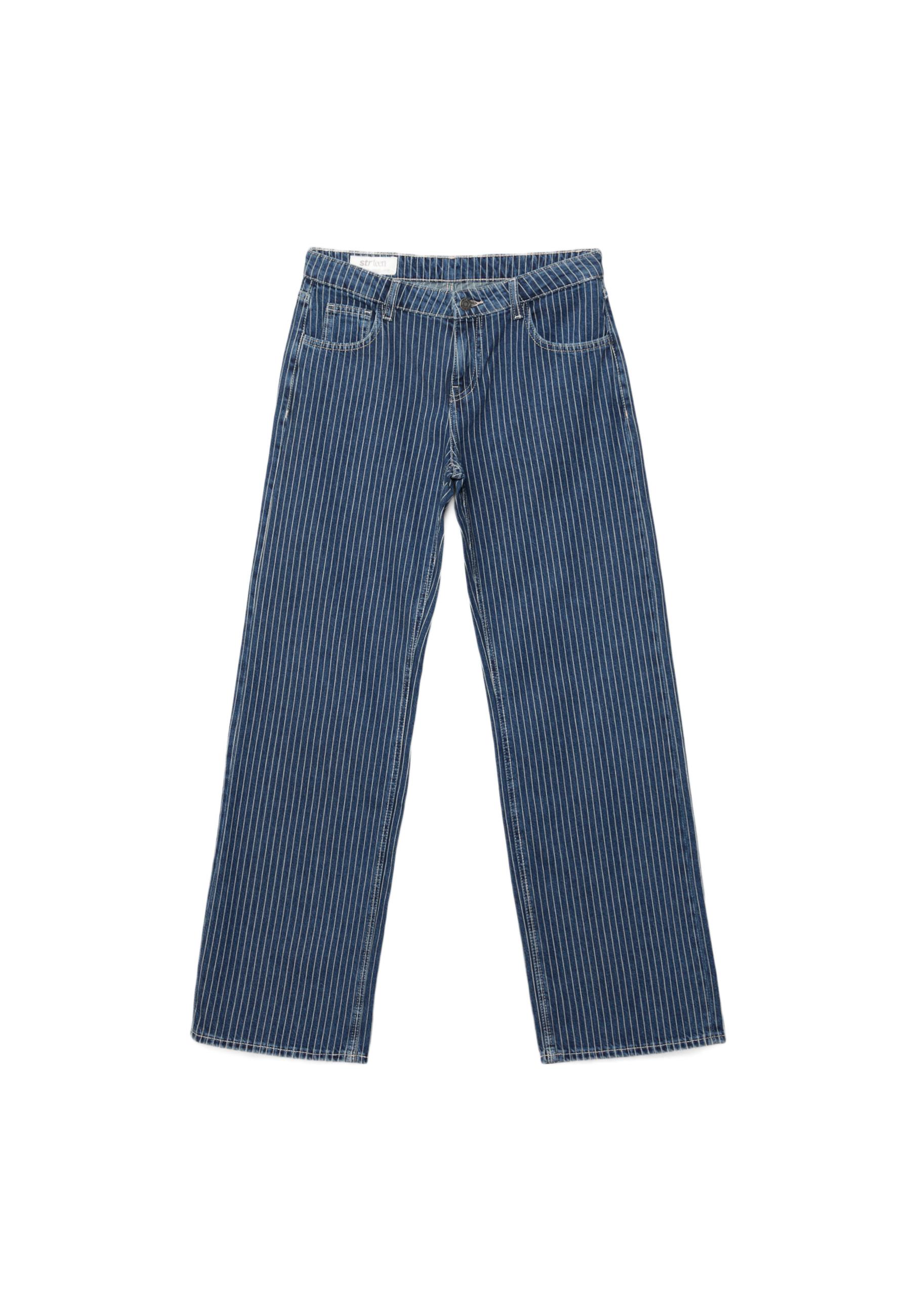 Mid-waist striped baggy jeans — MEDIUM LIGHT BLUE DENIM