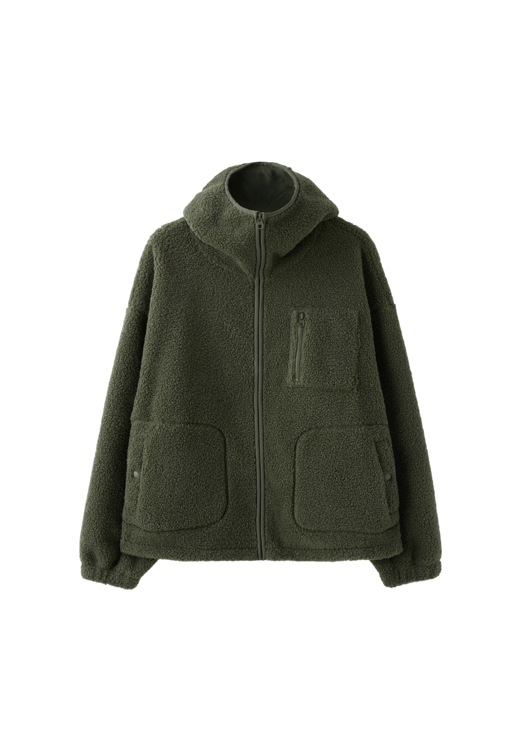 Faux shearling coat with toggles — Khaki