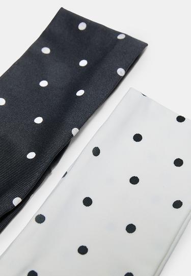 Set of 2 polka dot elasticated hair bands — Black 3