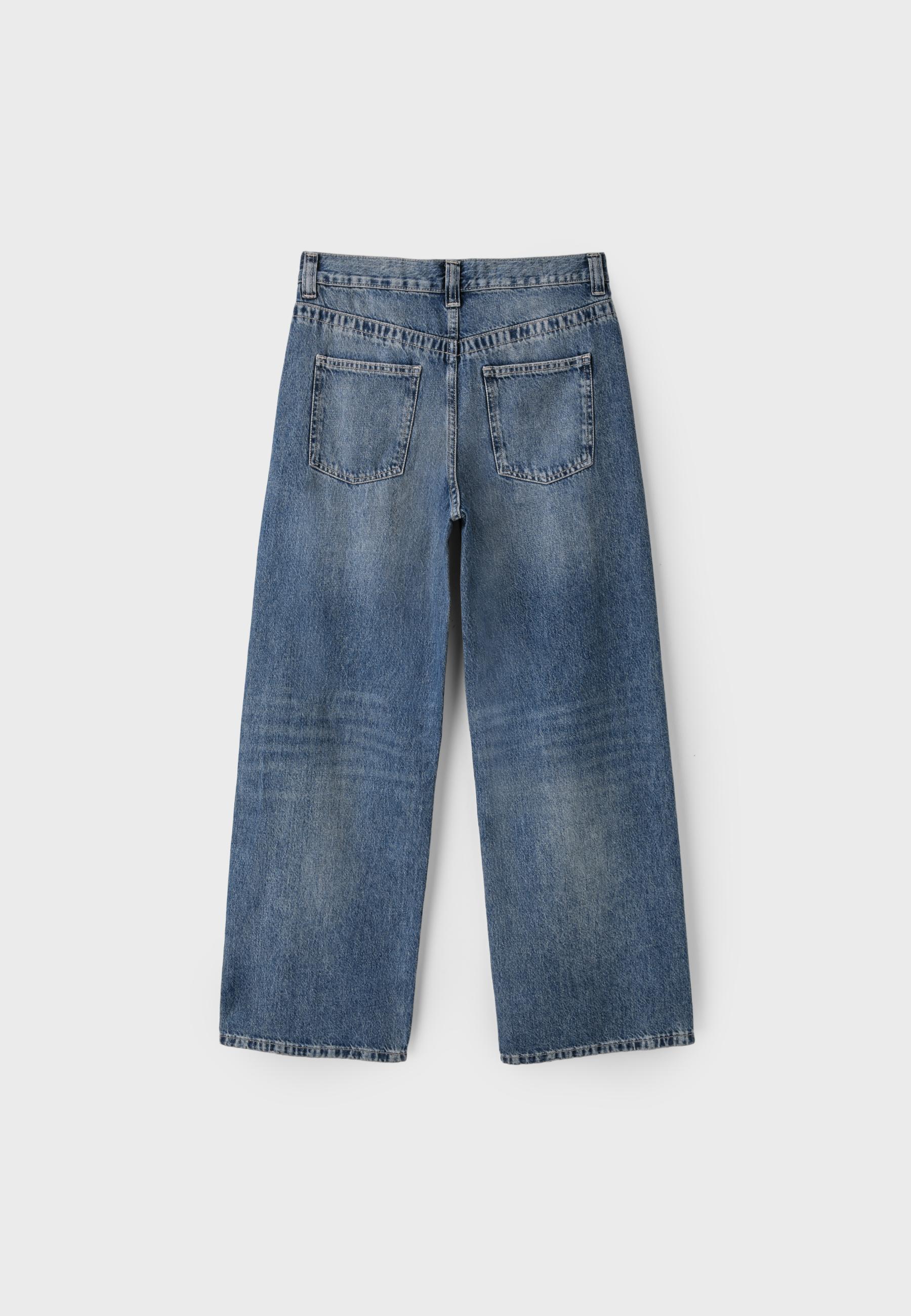 Cross-over waist wide-leg jeans — MEDIUM BLUE DENIM