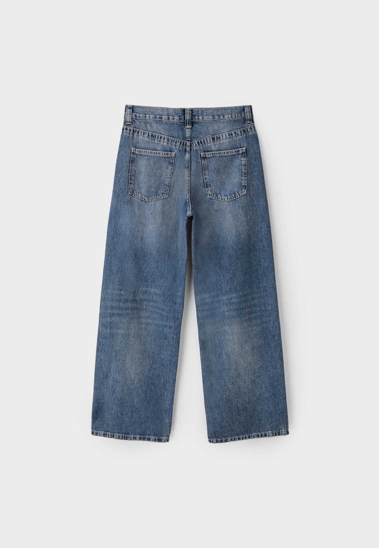 Wide-leg jeans with crossover waist — MEDIUM BLUE DENIM