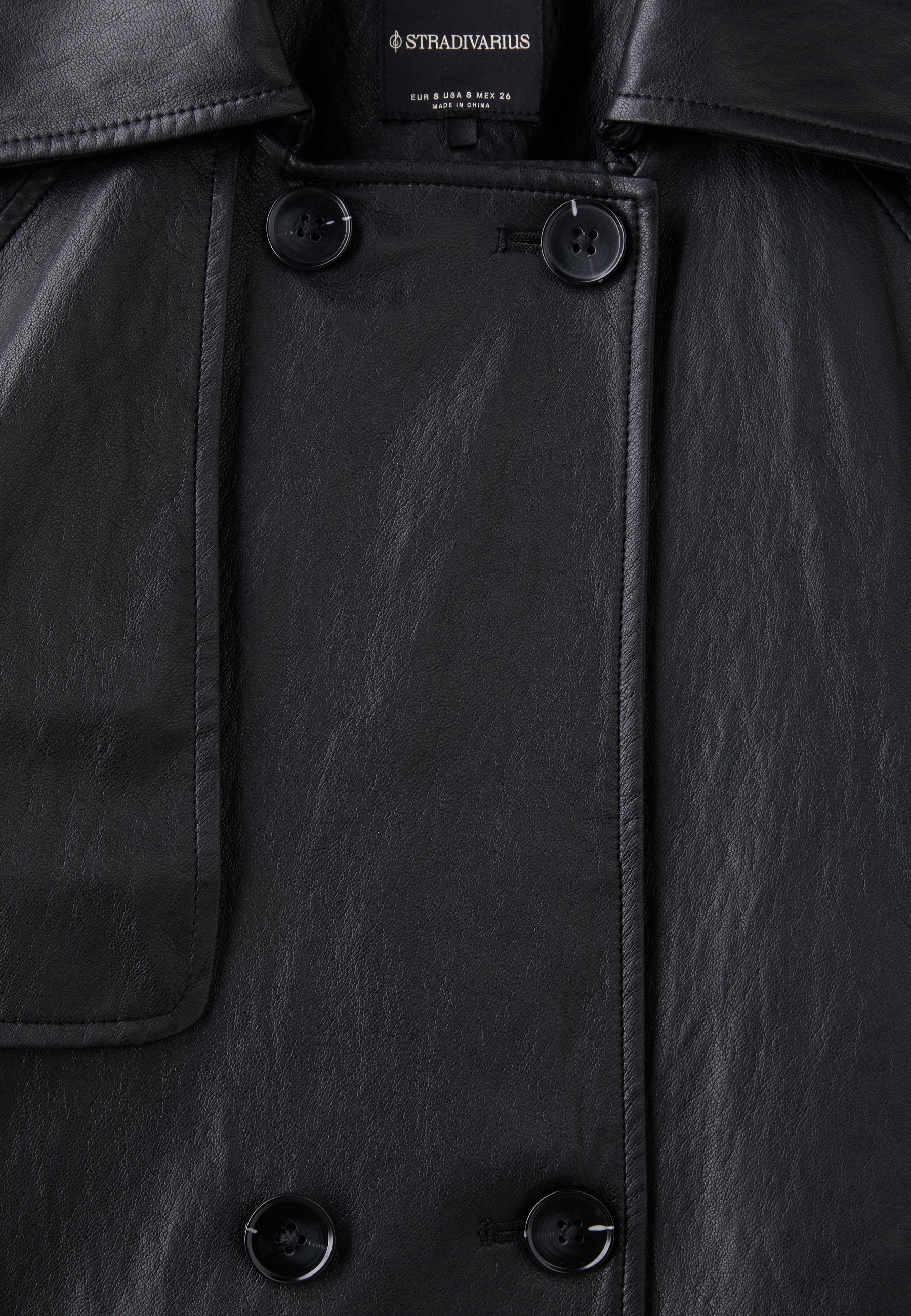 Leather-effect cropped trench coat — Black