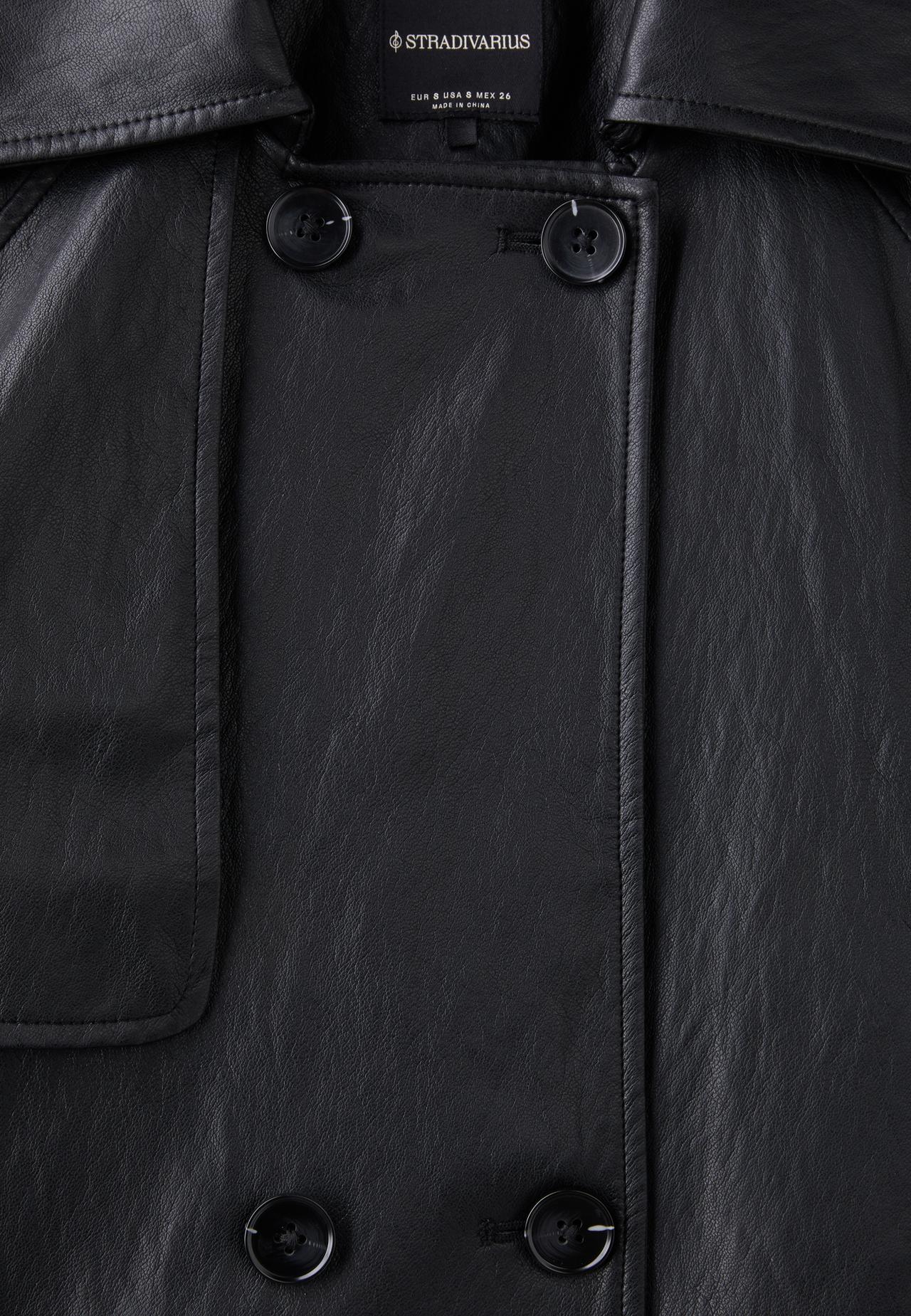 Cropped leather effect trench coat — Black