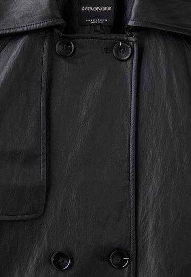 Cropped leather effect trench coat — Black 9