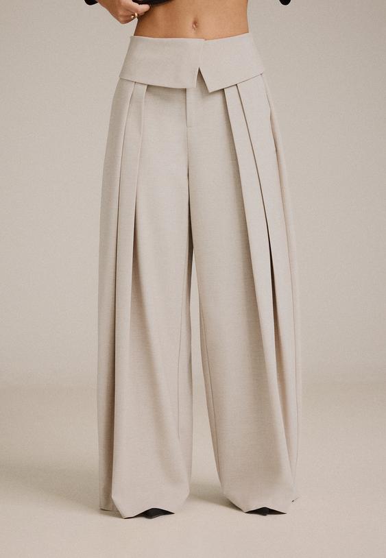 wideleg turnup waistband trousers l04615152