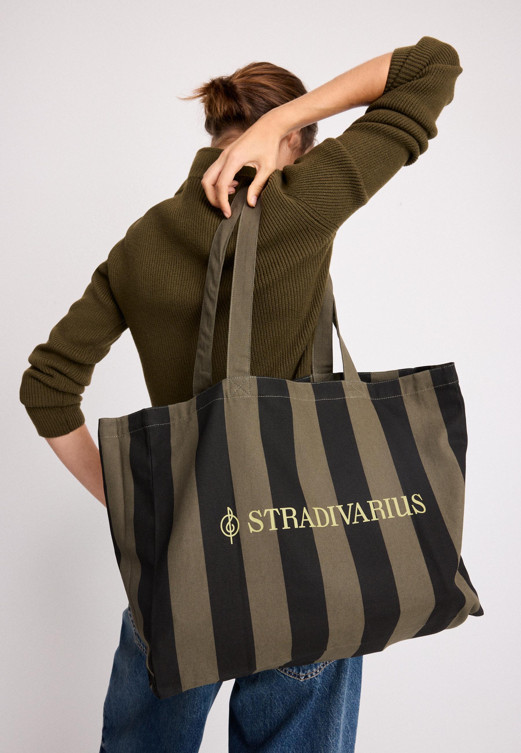 Striped tote bag — Khaki