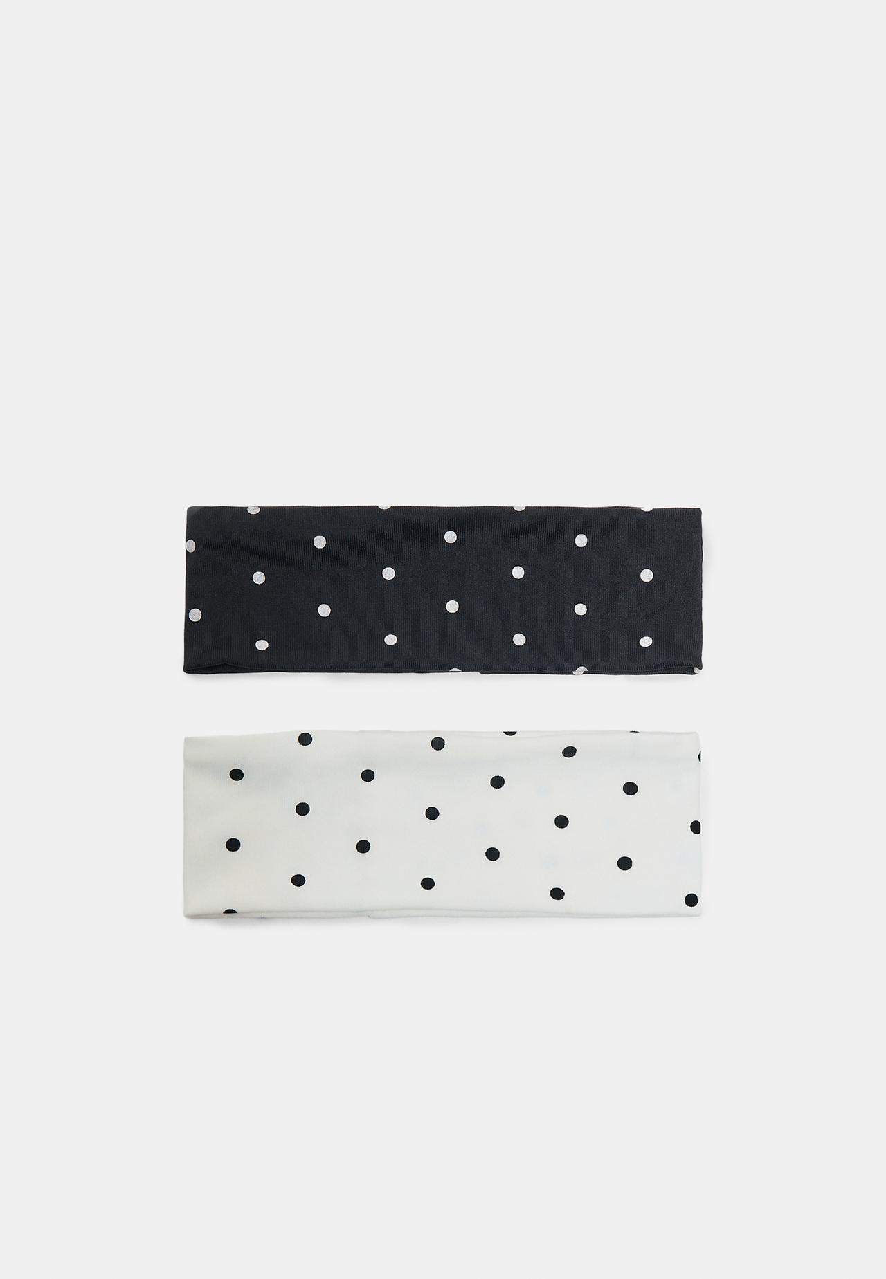 Set of 2 polka dot elasticated hair bands — Black