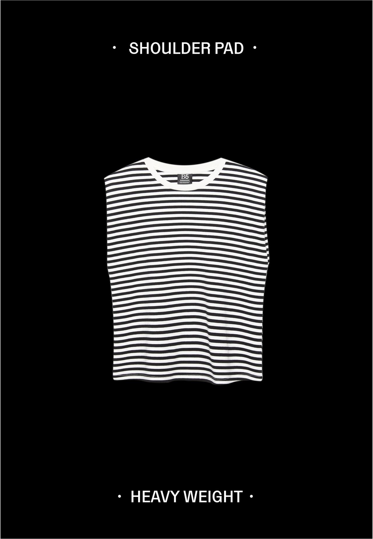 B05 Striped padded shoulder T-shirt — Black