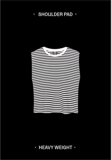 B05 Striped padded shoulder T-shirt — Black 6