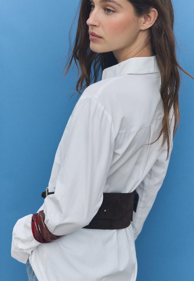 chemise basique a poche en popeline