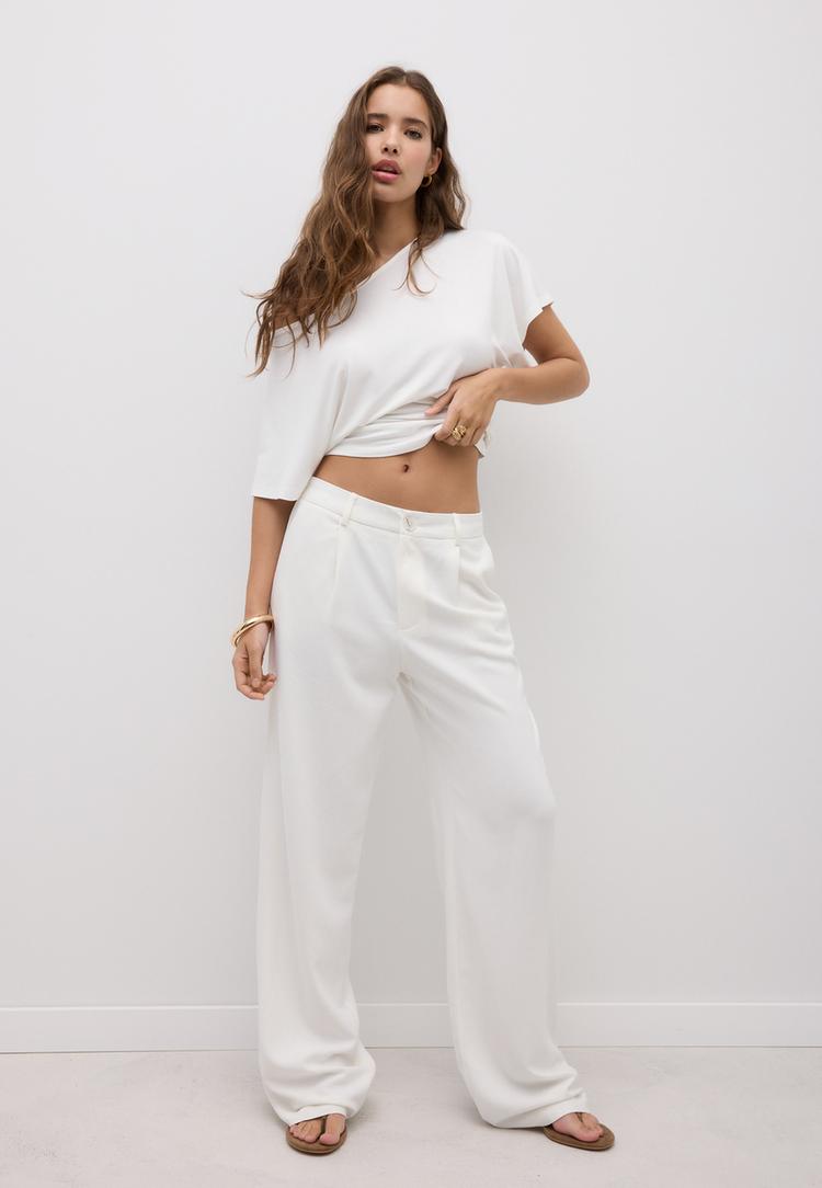 Ravne Hlače S Efektom Lana