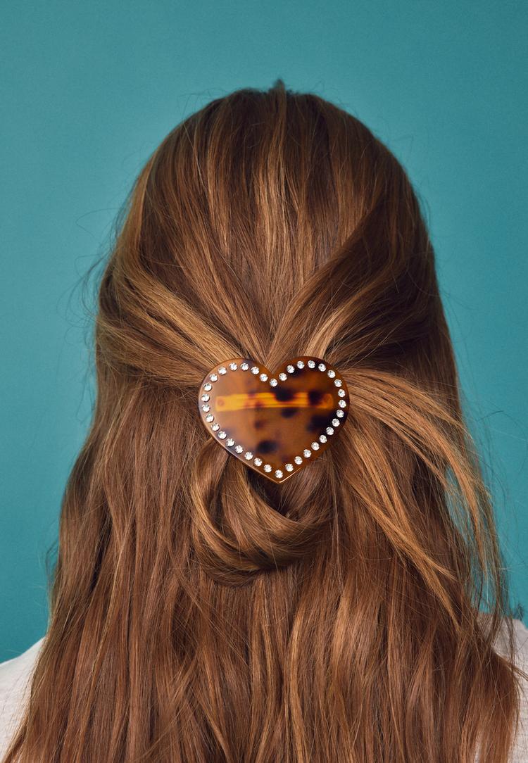 Stradivarius Καρφίτσα Μαλλιών Καρδιά Με Τρουκς Καφέ Os φωτογραφία