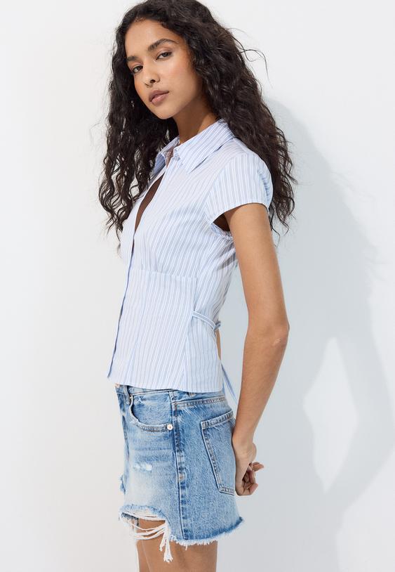 camisa manga corta corte bajo pecho