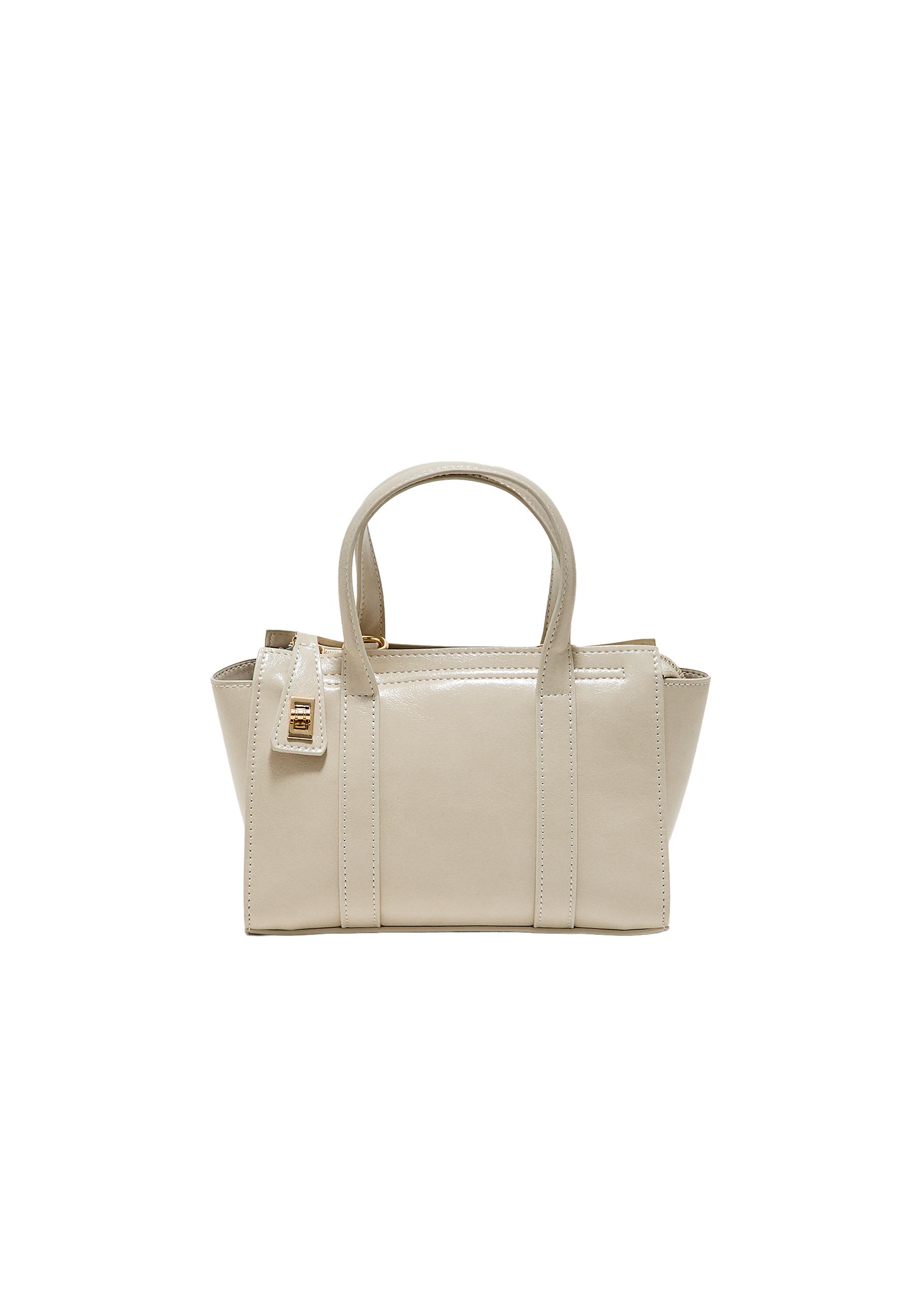 Mini tote bag with clasp — Ecru