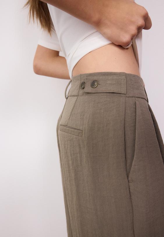 ayarlanabilir dugmeli keten karısımlı bol paca pantolon