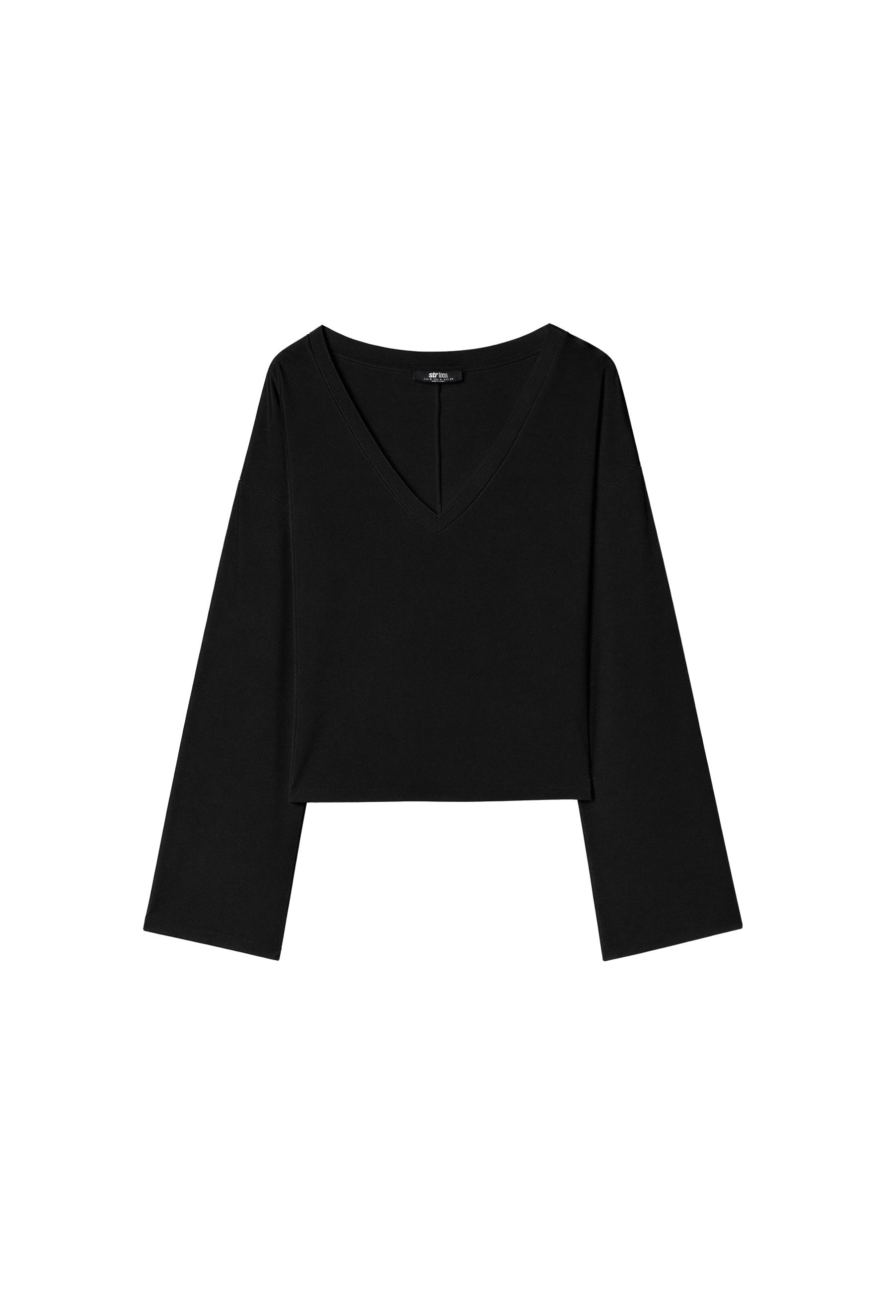 V-neck long Japanese sleeve T-shirt — Black
