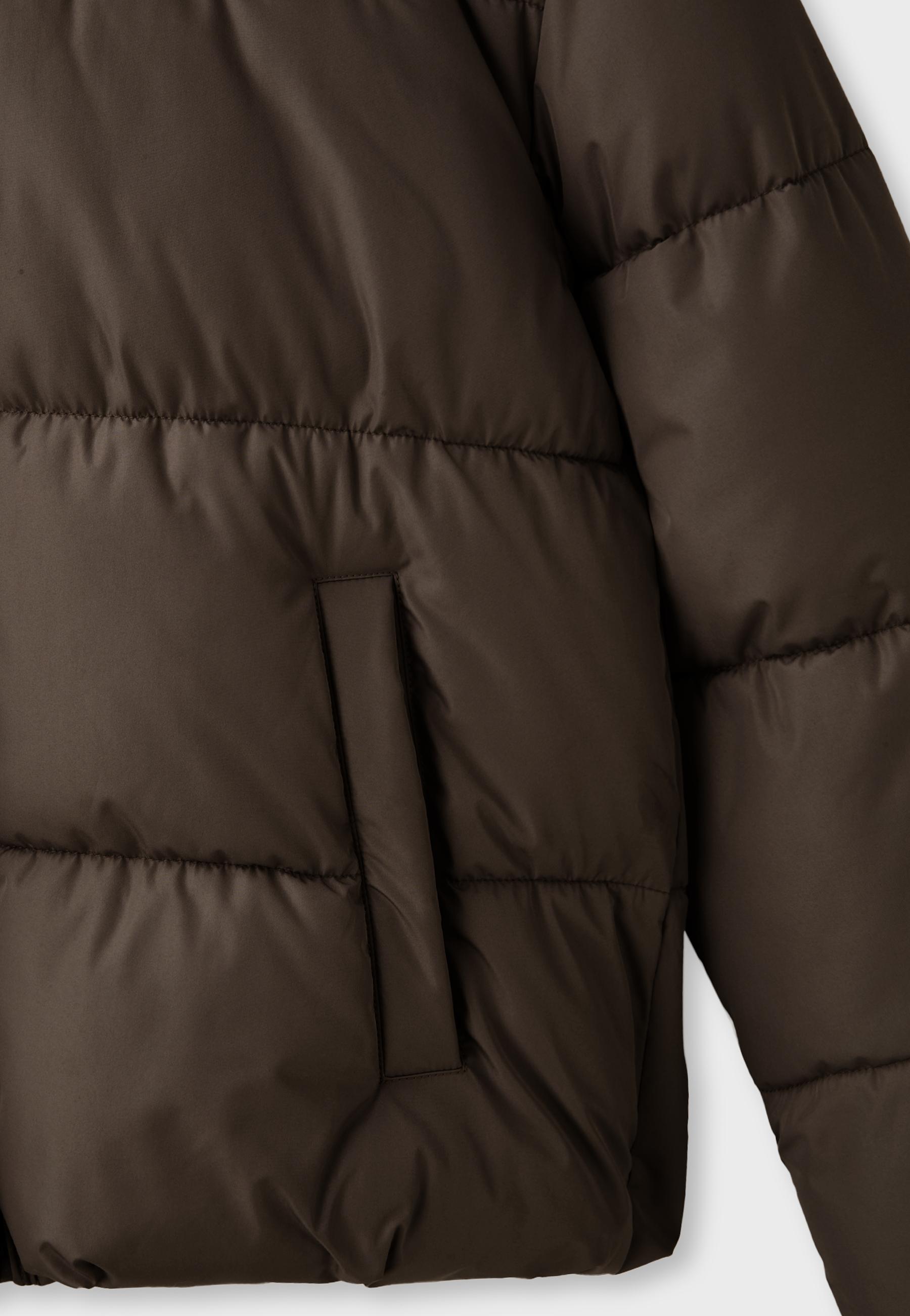 Basic hooded puffer jacket — Brown