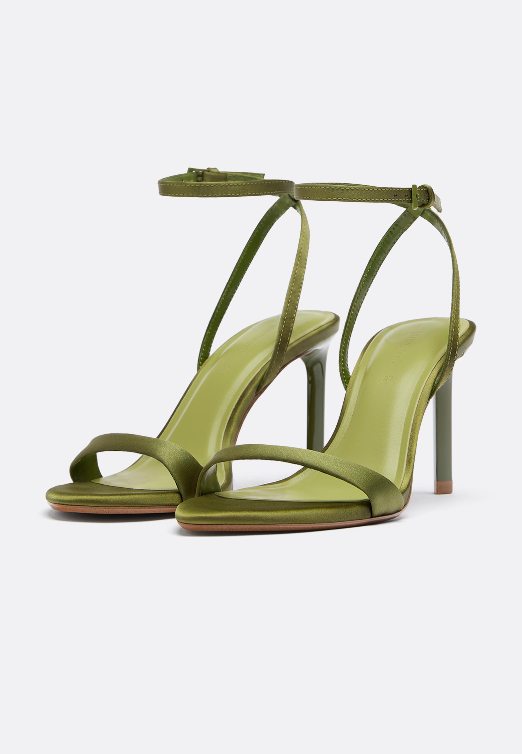 Satin effect stiletto heel sandals — GREEN