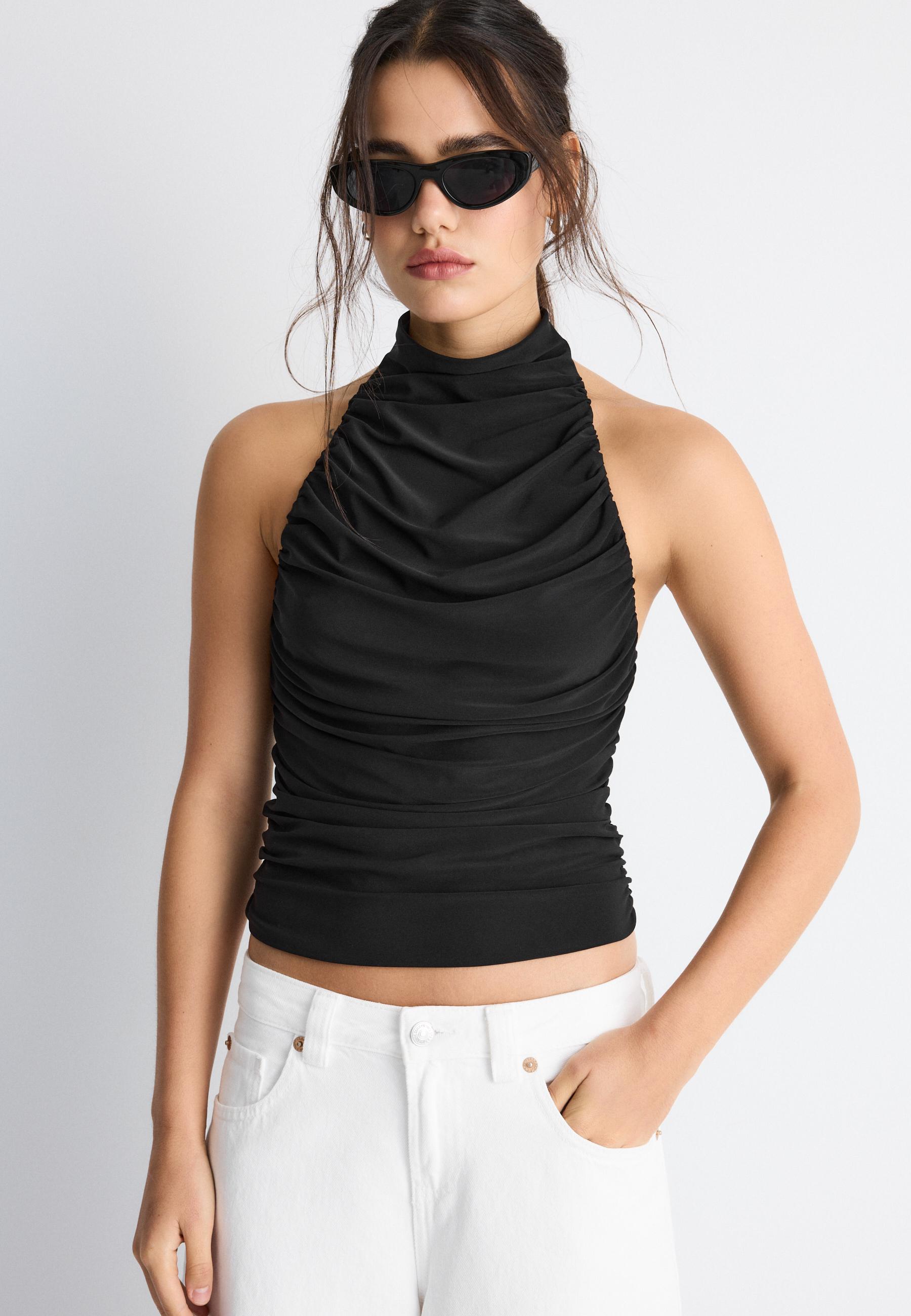 Ruched halter top — Black