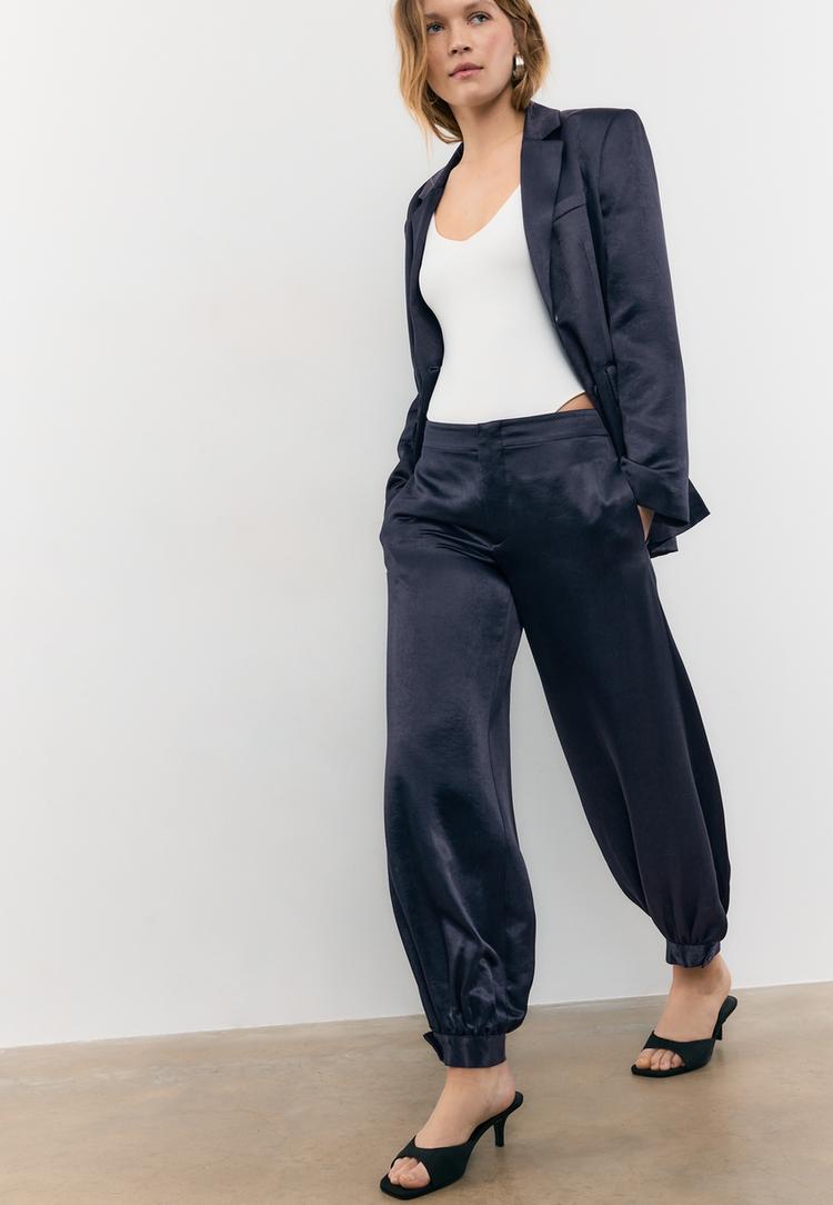 Stradivarius Παντελόνι Μπαλούν Σατινέ Αμπιγιέ Σκούρο Μπλε 38