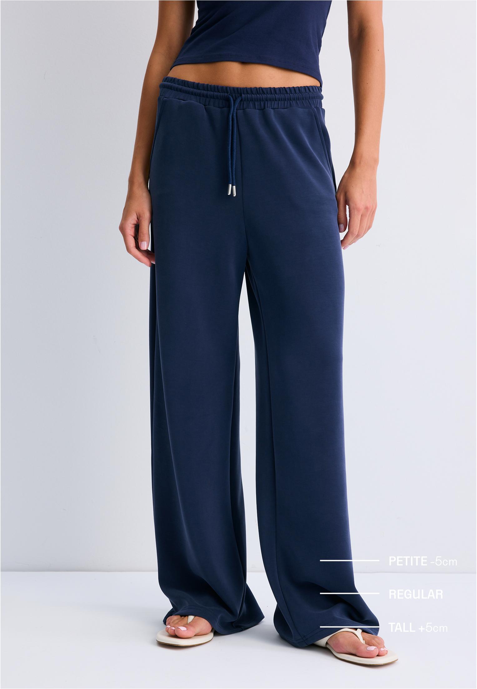 Soft-touch palazzo joggers — Dark blue