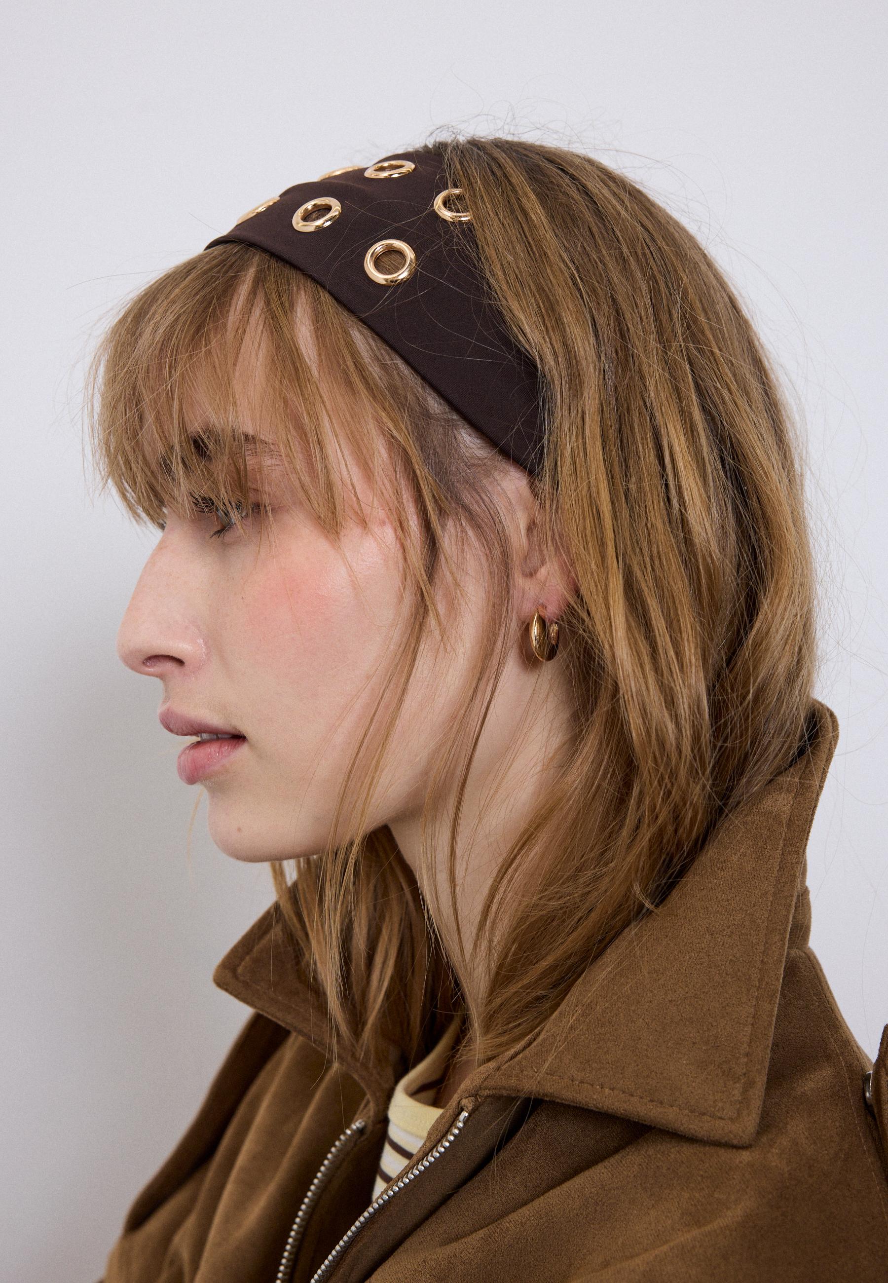 Set of 2 fur headbands with studs — Brown