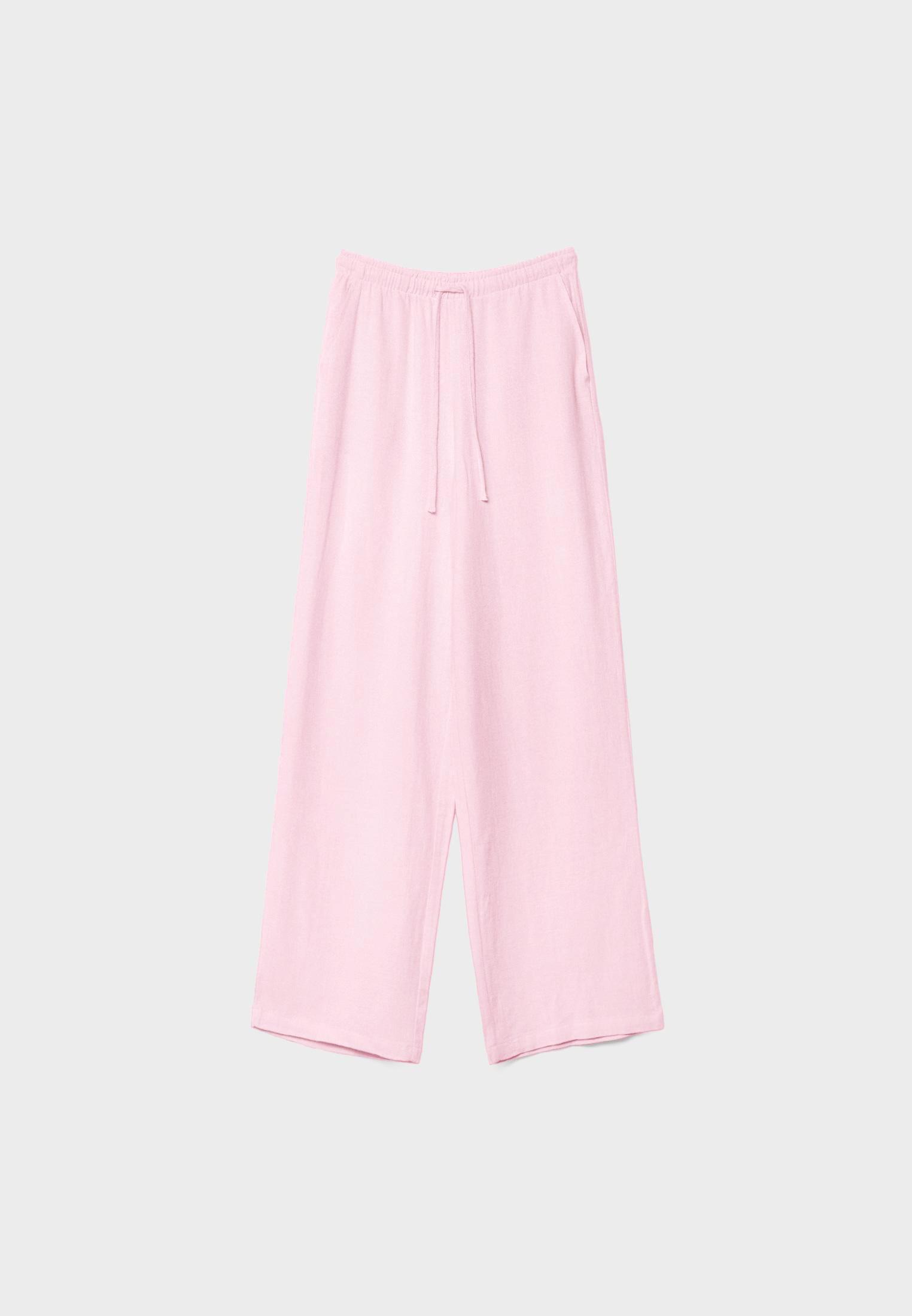Keten görünümlü dökümlü pantolon - Görsel 6