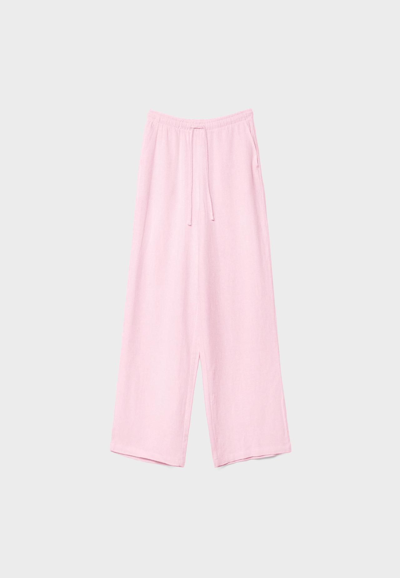 Flowing linen-effect trousers — Pastel pink