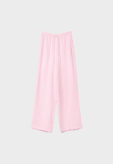 Flowing linen-effect trousers — Pastel pink 6