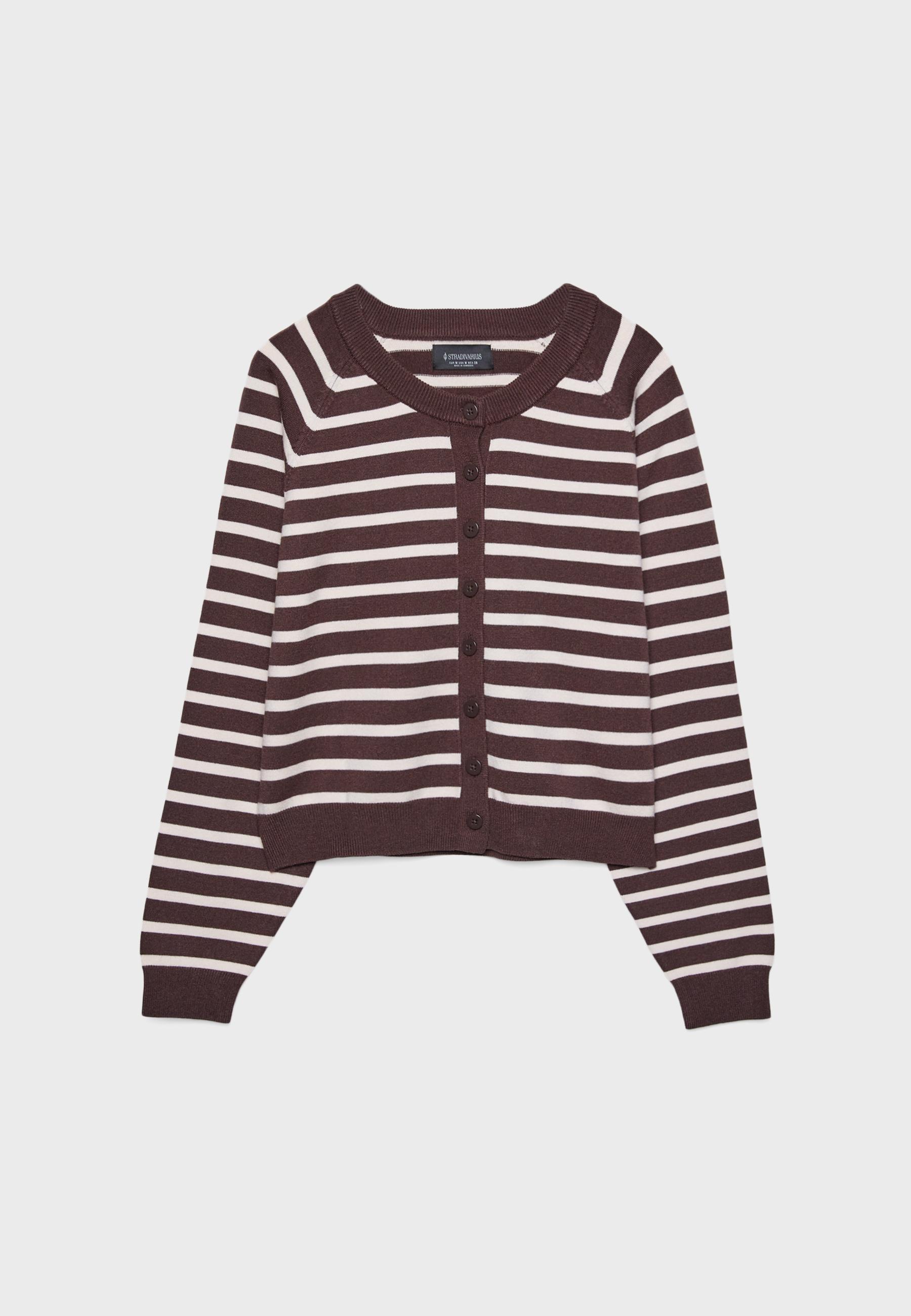 Button-up knit cardigan with raglan sleeves — Brown