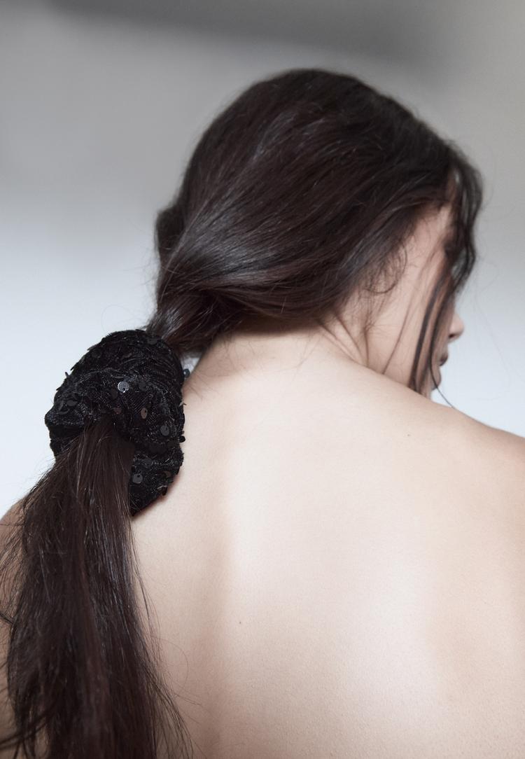 set of 2 sequinned velvet scrunchies