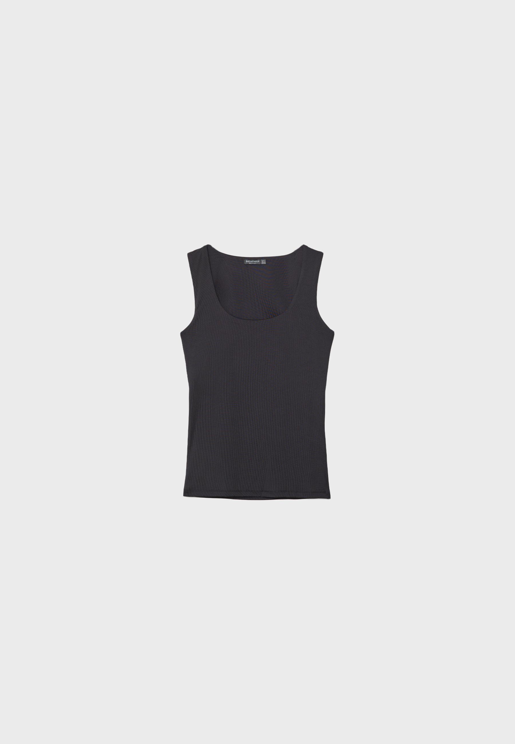 Polyamide wide-strap T-shirt — Black