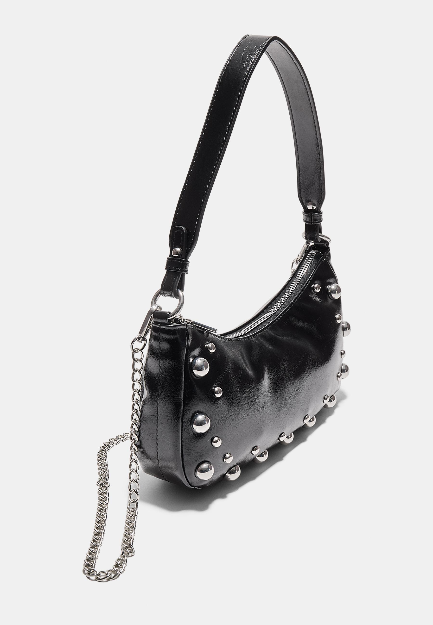 Studded half-moon shoulder bag - Women's fashion | Stradivarius