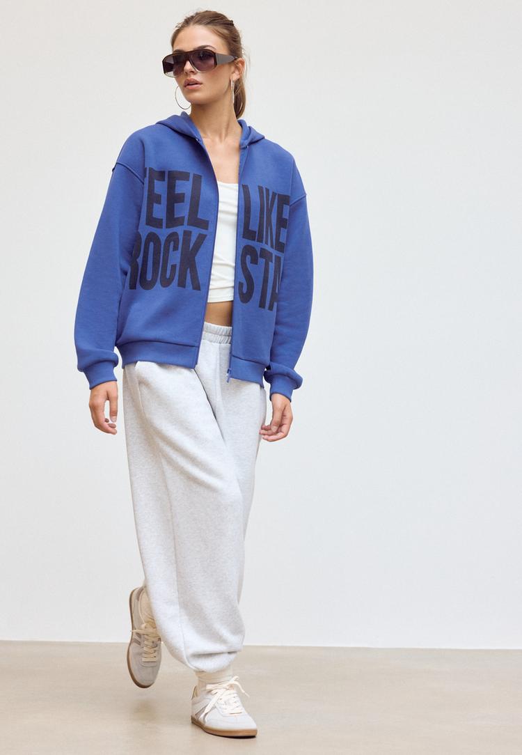 Stradivarius Hanorac Oversize Cu Glugă Și Imprimeu Albastru Electric S
