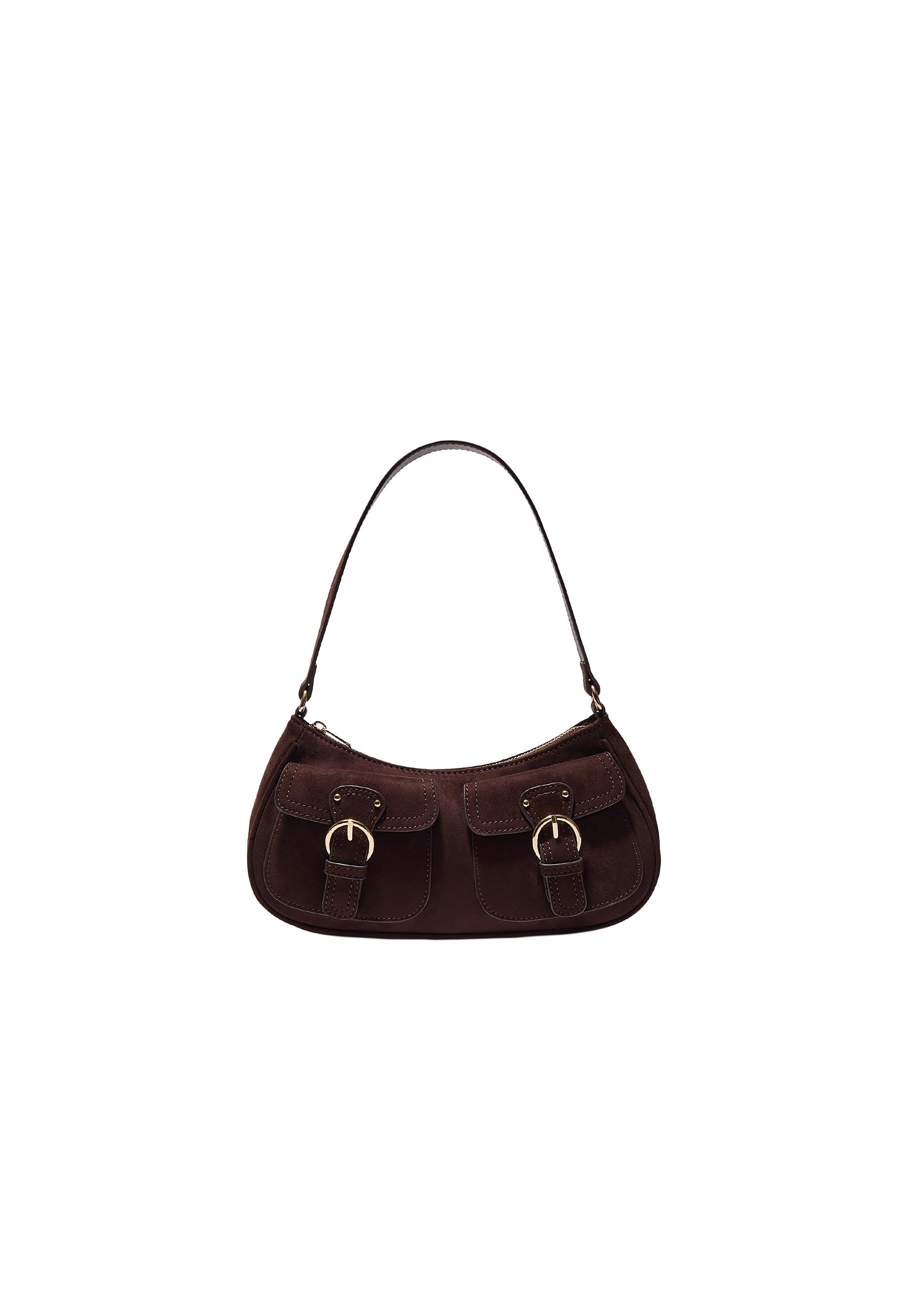 MOON SHOULDER BAG WITH POCKETS — Brown